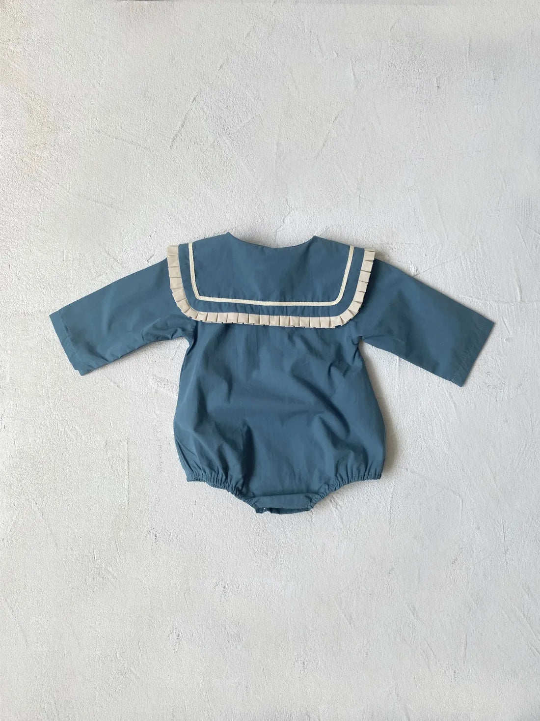 Dusty blue vintage pleated baby girl romper with Peter Pan collar – AWA Baby Boutique
