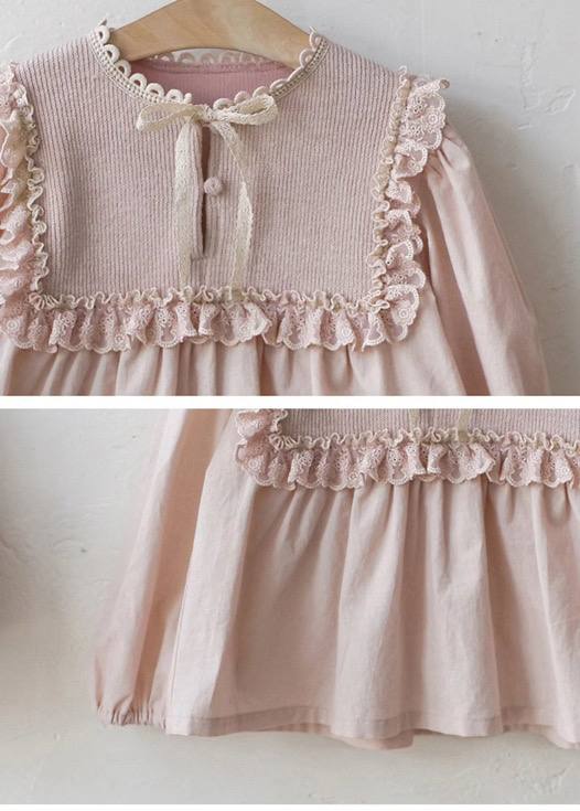 Dusty pink Victorian ruffle baby girl blouse with lace bib detail – AWA Baby Boutique
