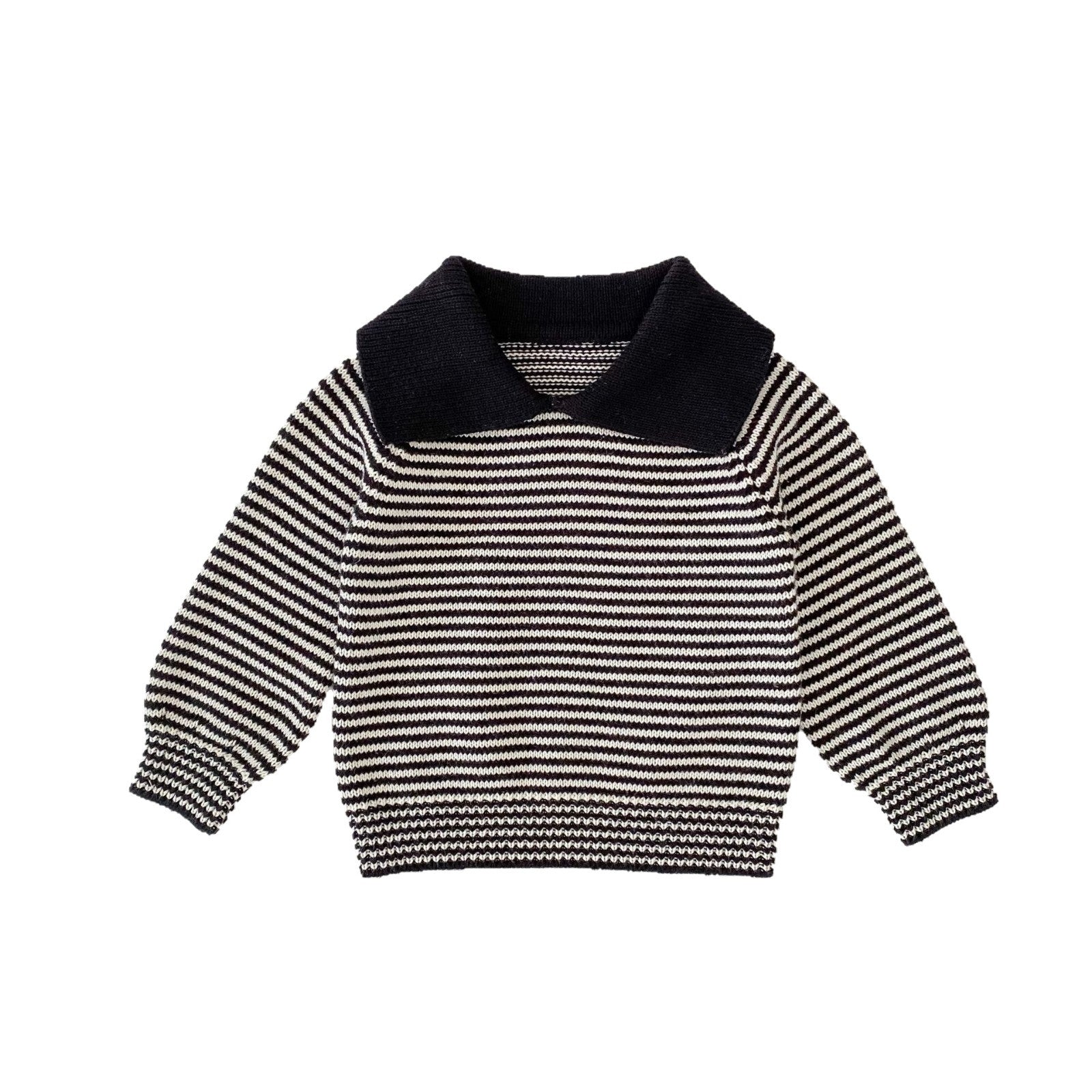 Navy and cream Breton stripe baby girl knit sweater with vintage statement collar – AWA Baby