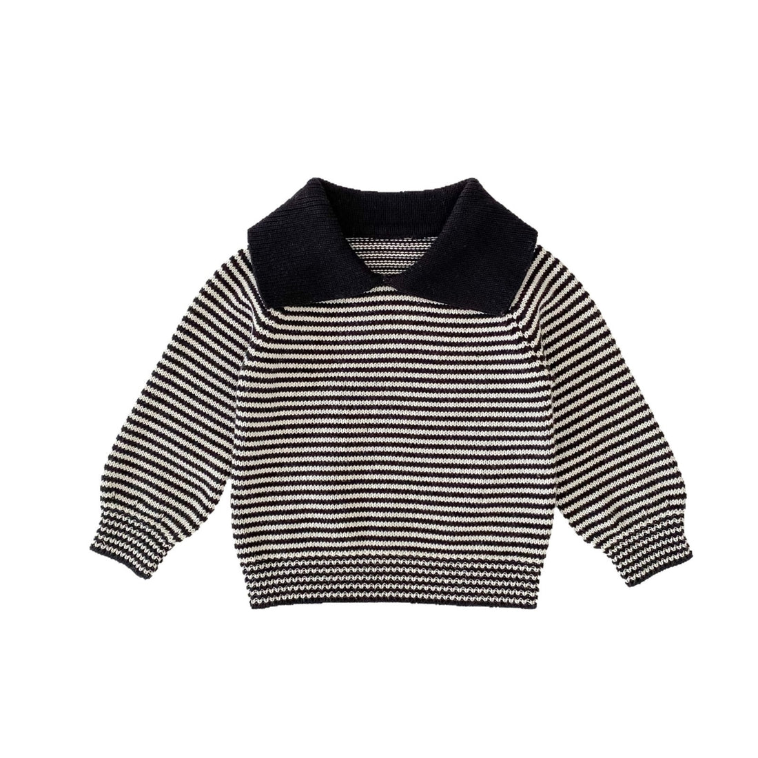 Navy and cream Breton stripe baby girl knit sweater with vintage statement collar – AWA Baby