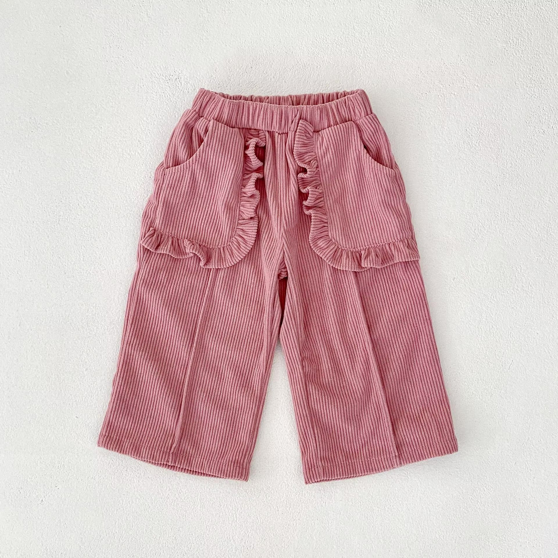 Dusty pink ruffle pocket corduroy wide-leg pants for baby girl – AWA Baby Boutique