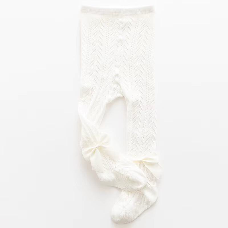 Oatmeal vintage chevron pointelle baby girl tights with satin ankle bow – AWA Baby Boutique