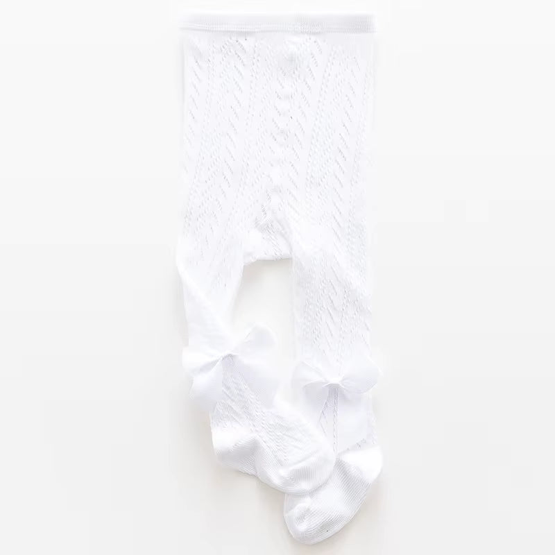 White vintage chevron pointelle baby girl tights with satin ankle bow – AWA Baby Boutique