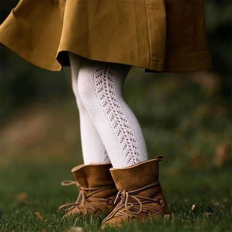 Side Heart Pointelle Tights – Vintage Openwork Baby Tights