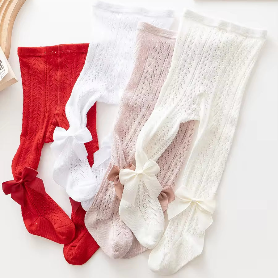 Vintage chevron pointelle baby girl tights with satin ankle bow – AWA Baby Boutique