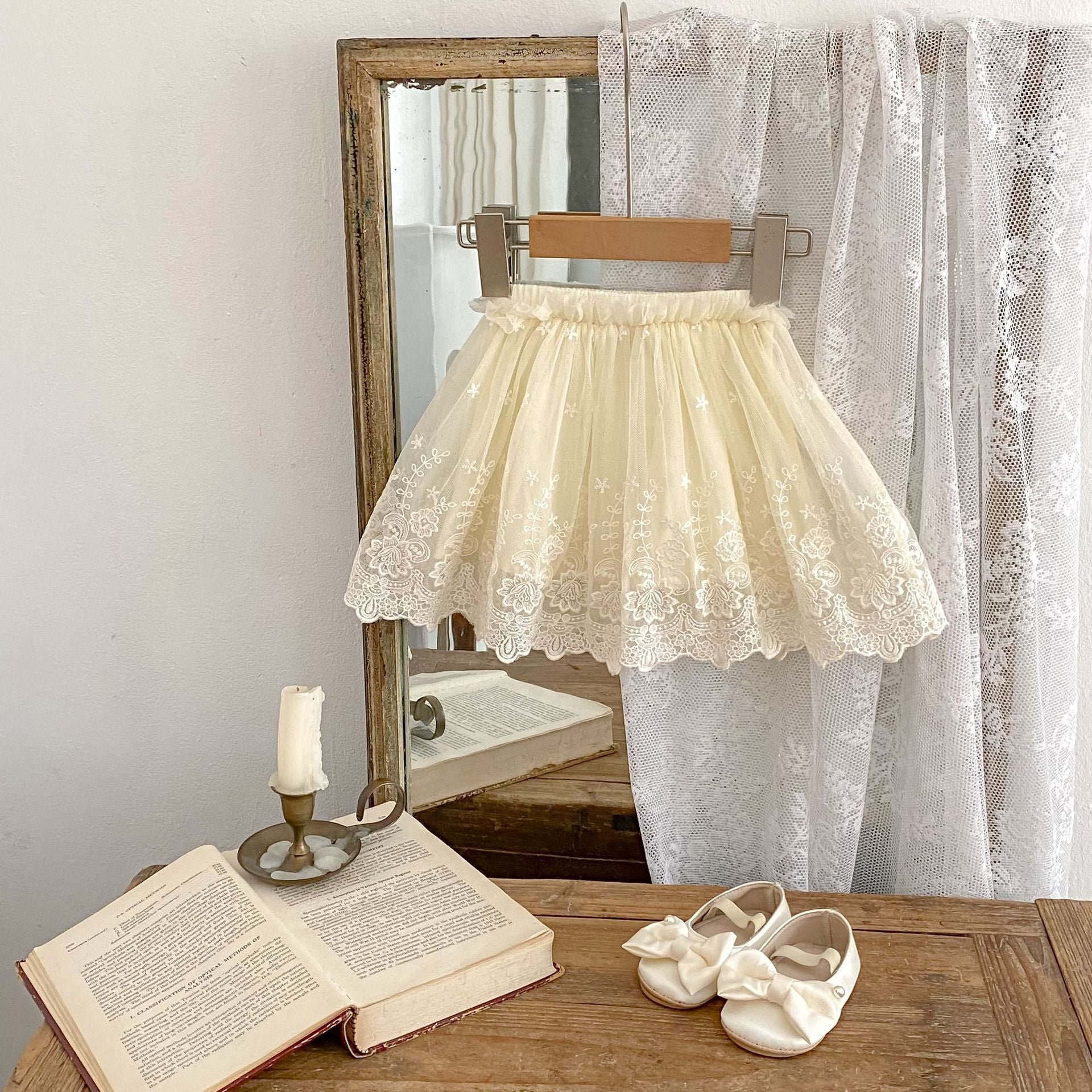 Ivory embroidered lace tutu skirt with heirloom floral tulle for baby girl – AWA Baby Boutique