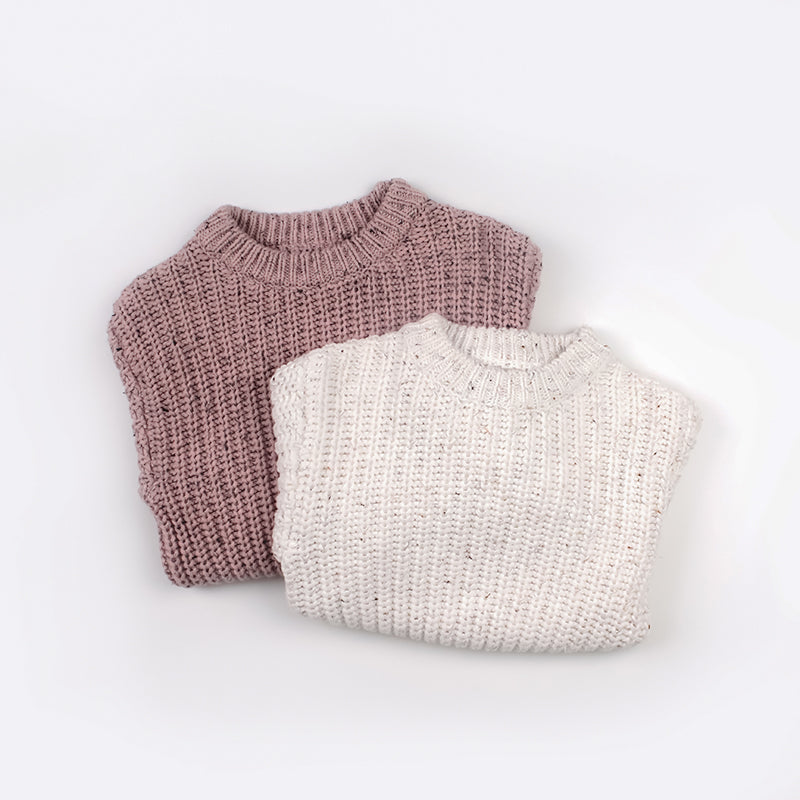 Oversized speckled cream and mauve fisherman knit baby girl sweater – AWA Baby Boutique