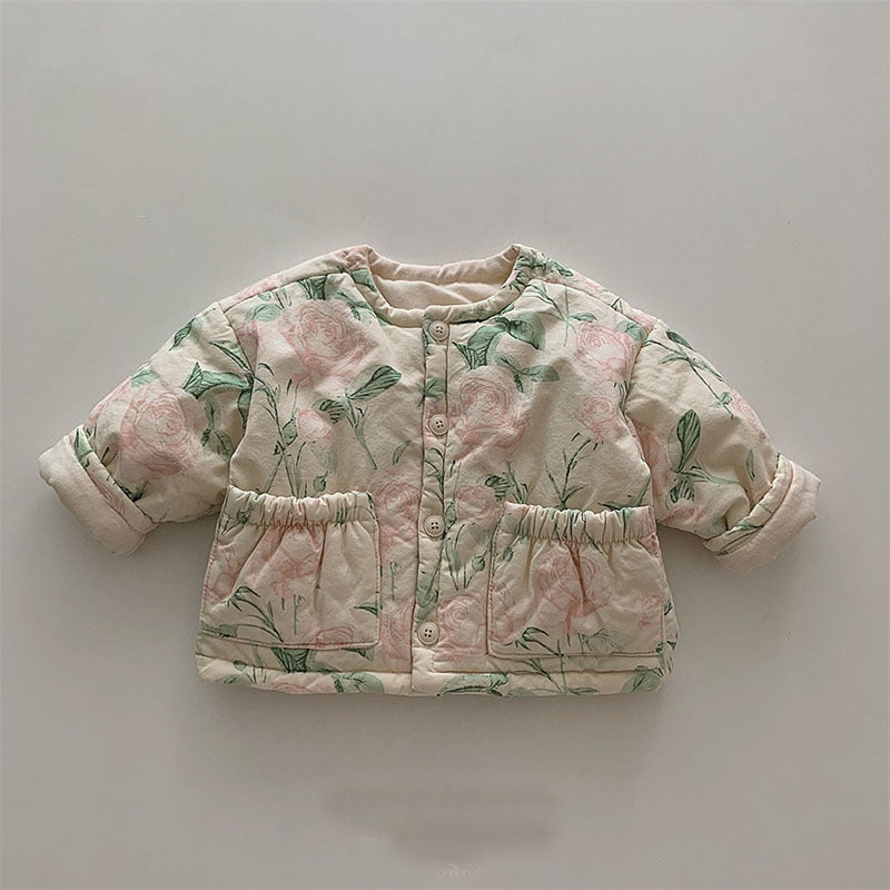 Vintage Rose Floral Quilted Jacket with Pockets