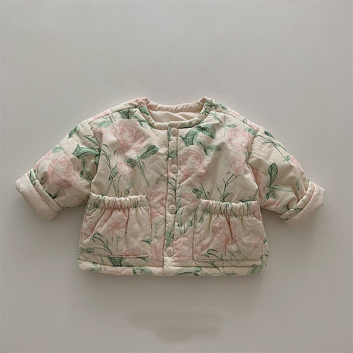 Vintage Rose Floral Quilted Jacket with Pockets