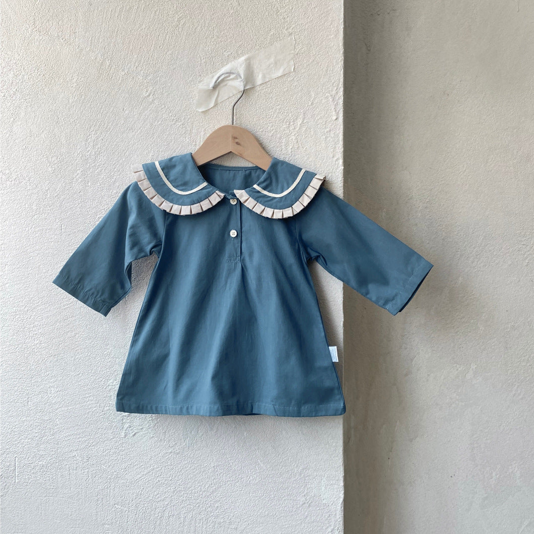 Dusty blue vintage pleated baby girl dress with Peter Pan collar – AWA Baby Boutique