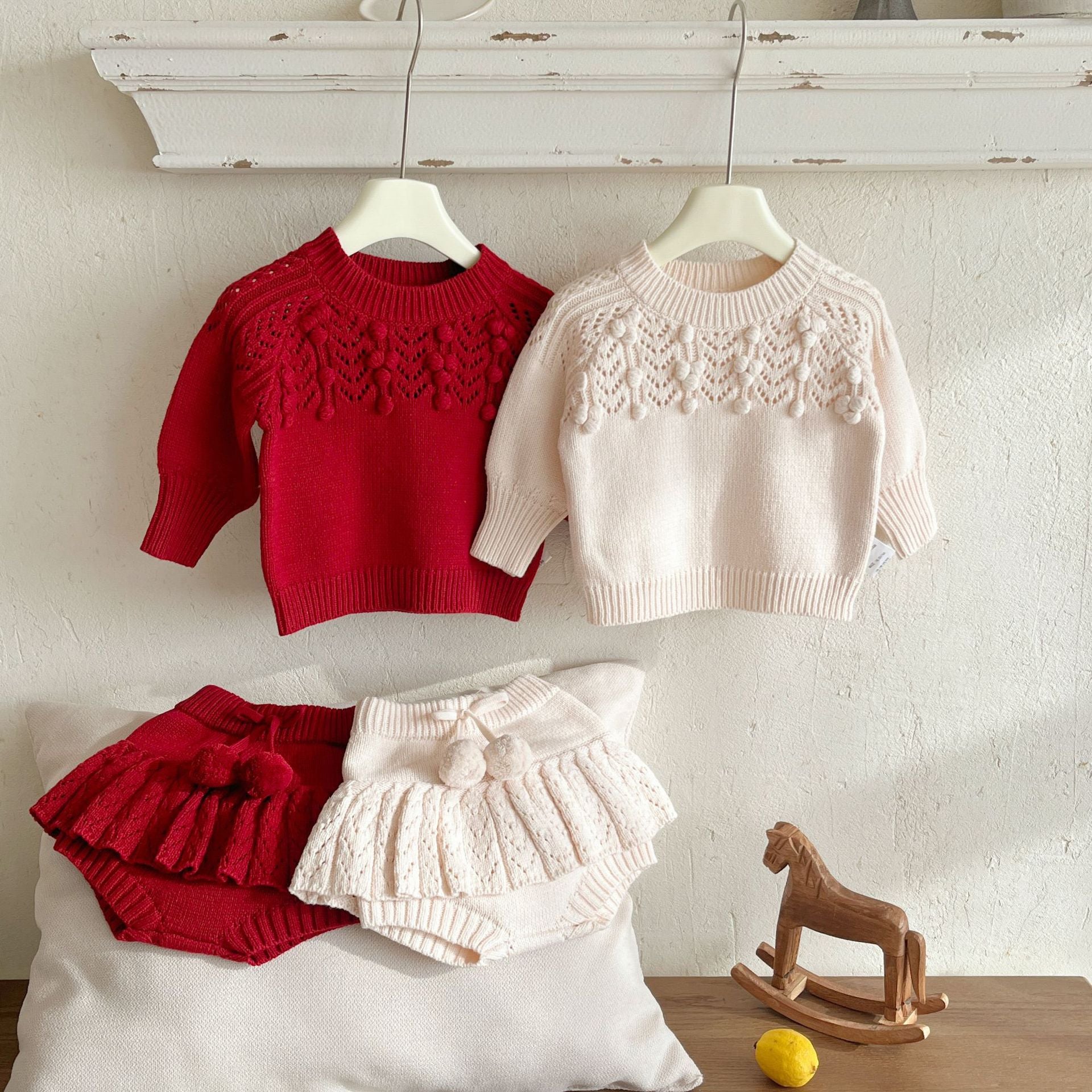 Baby girl pom-pom popcorn knit sweater and ruffle bloomer set – AWA Baby Boutique