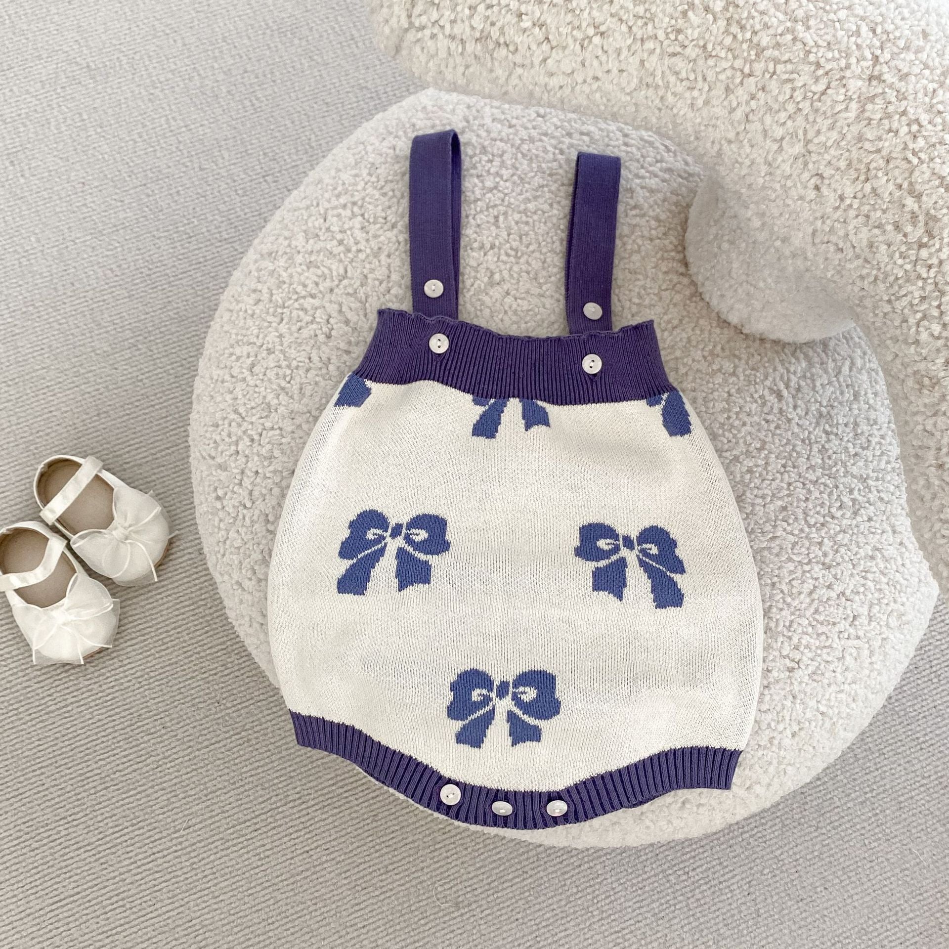 Baby girl bow-knit romper and matching cardigan two-piece set in lavender – AWA Baby Boutique