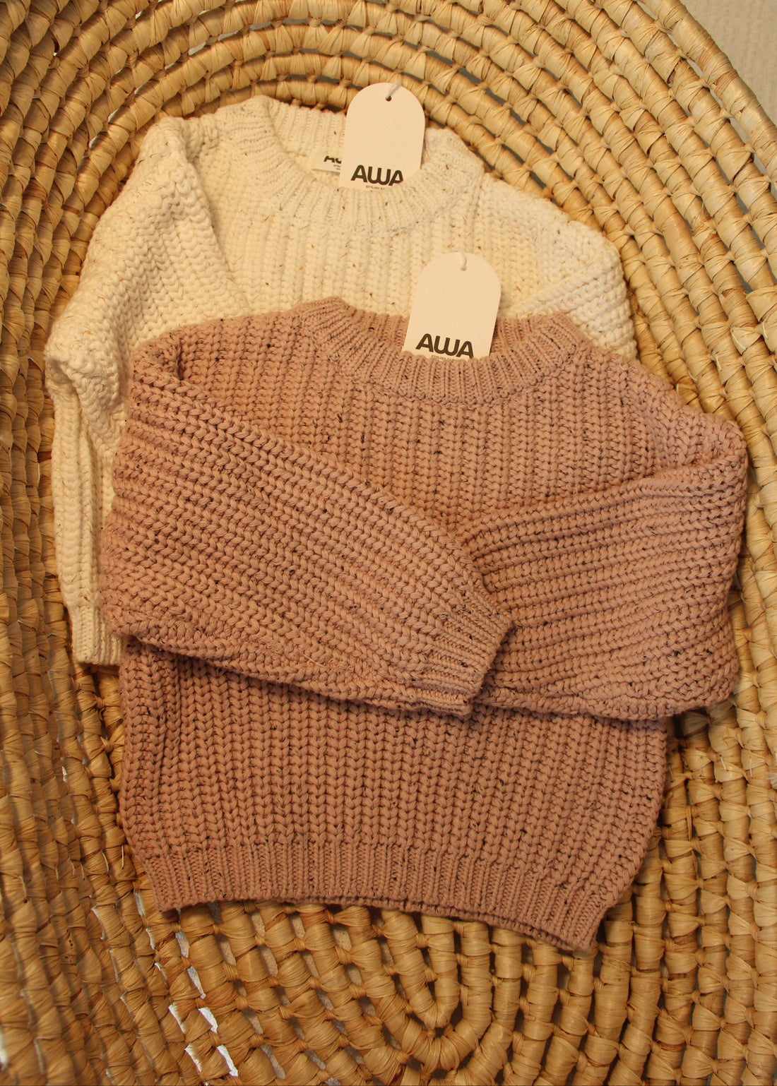 Oversized speckled cream and mauve fisherman knit baby girl sweater – AWA Baby Boutique
