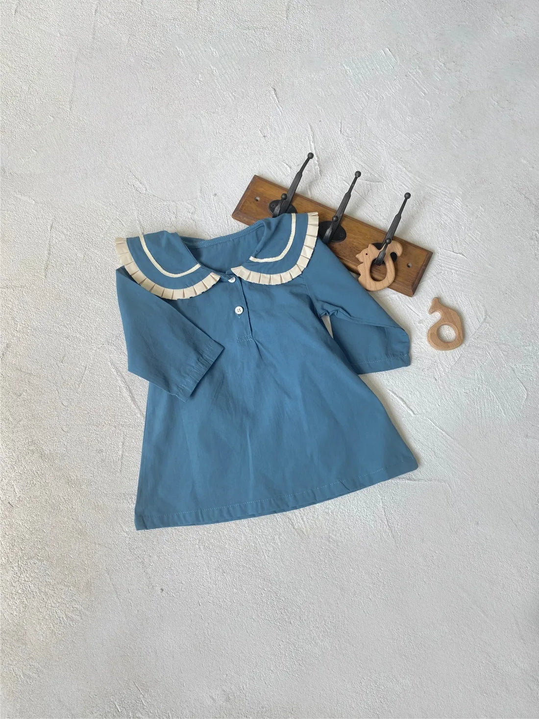 Dusty blue vintage pleated baby girl dress with Peter Pan collar – AWA Baby Boutique